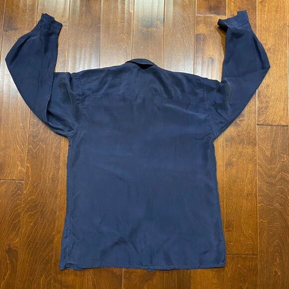 Novin Vintage 90s Navy Blue Hidden Button Front Silk Shirt Men's Size Large - Picture 6 of 9